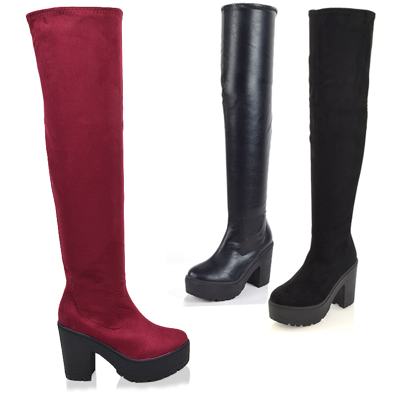 black high heel stretch boots